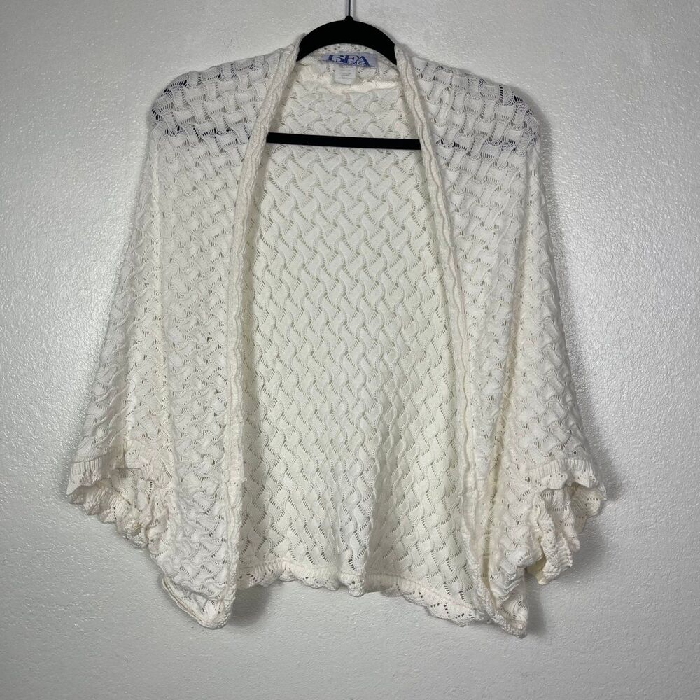 BFA CLASSICS white ivory knit crochet shawl kimono one size fits